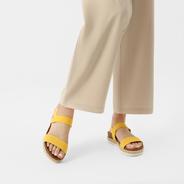 Open Toe Strap Espadrille Platform Sandals - MUSTARD YELLOW - 1
